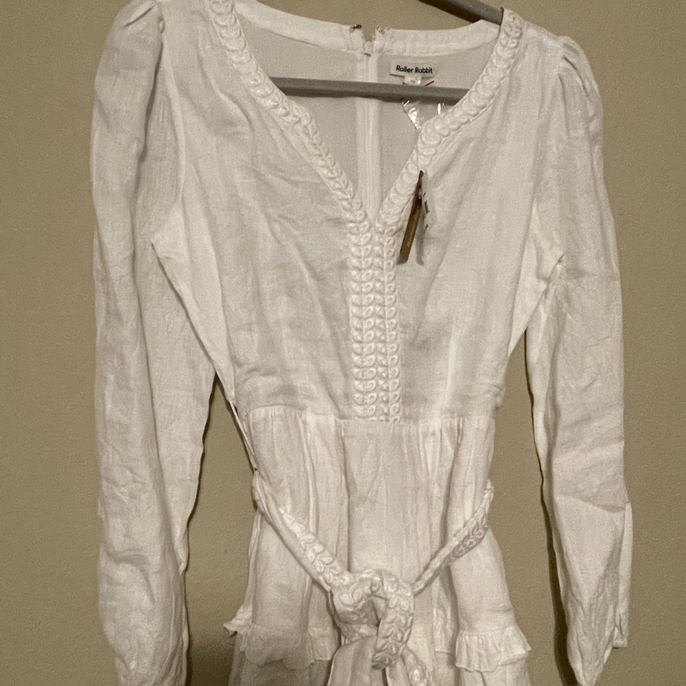 NWT Roller Rabbit Naema Split V-Neck Long Balloon Sleeve Tiered A-Line Dress - Picture 4 of 6